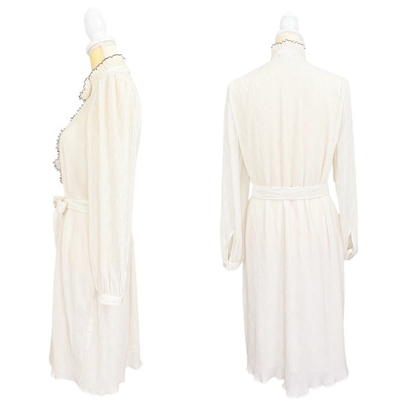 Tory Burch Deneuve Ruffle-Trim Dress Size 2 New Ivory Plissé" Fabric Ruffle EUC - Picture 3 of 10